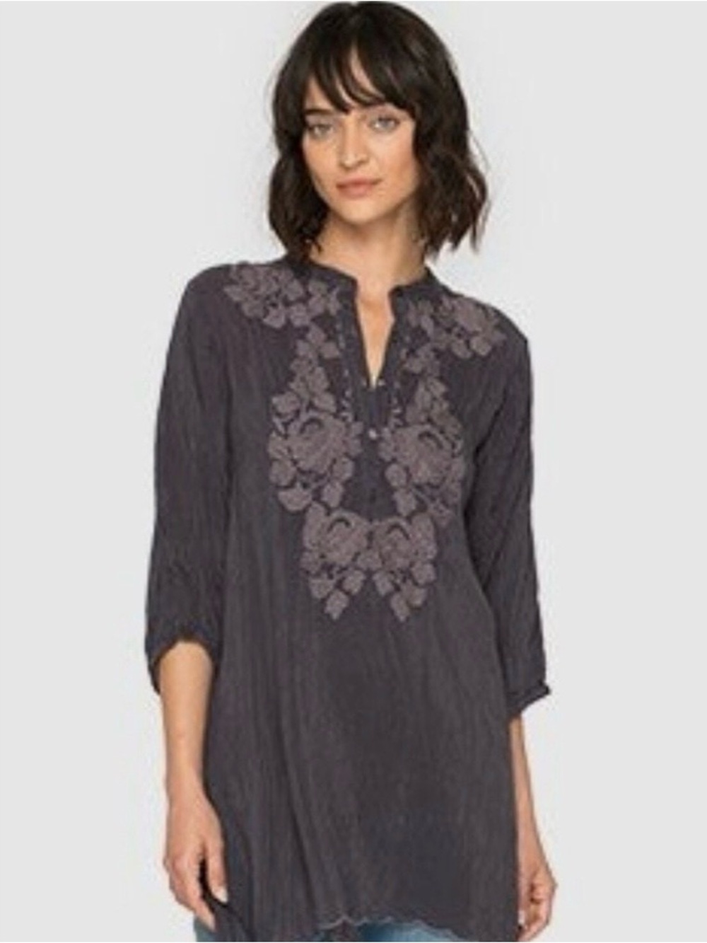 Johnny Was minna Charcoal Tunic with Floral Embroidery